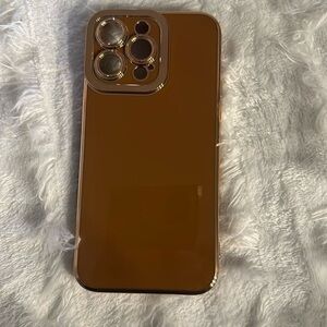 iPhone 14 Pro Max case - Brown  & Gold trim‎ NWOT with pop socket